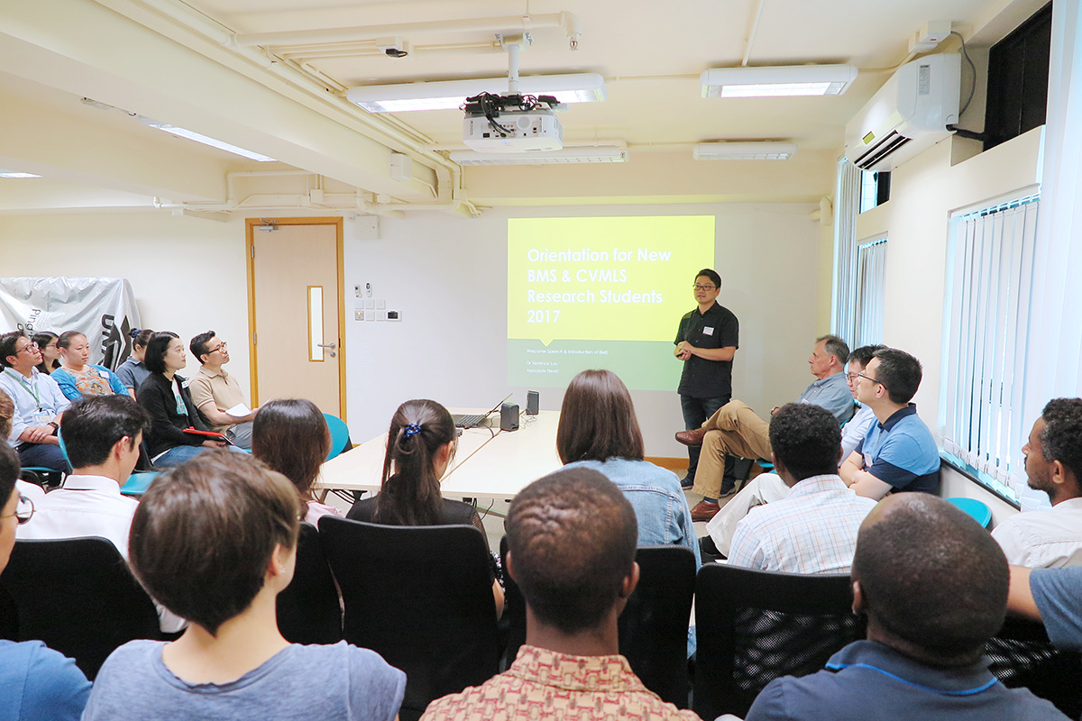 Dr Terrence Lau, Associate Professor and Associate head of BMS, gave an orientation talk for the new students.
