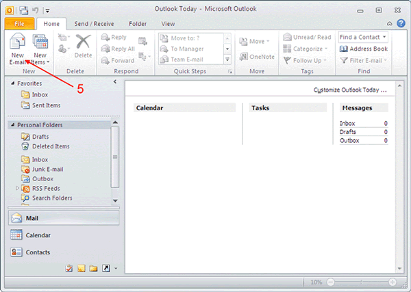 In Outlook, click "New E-mail" to create new mail message