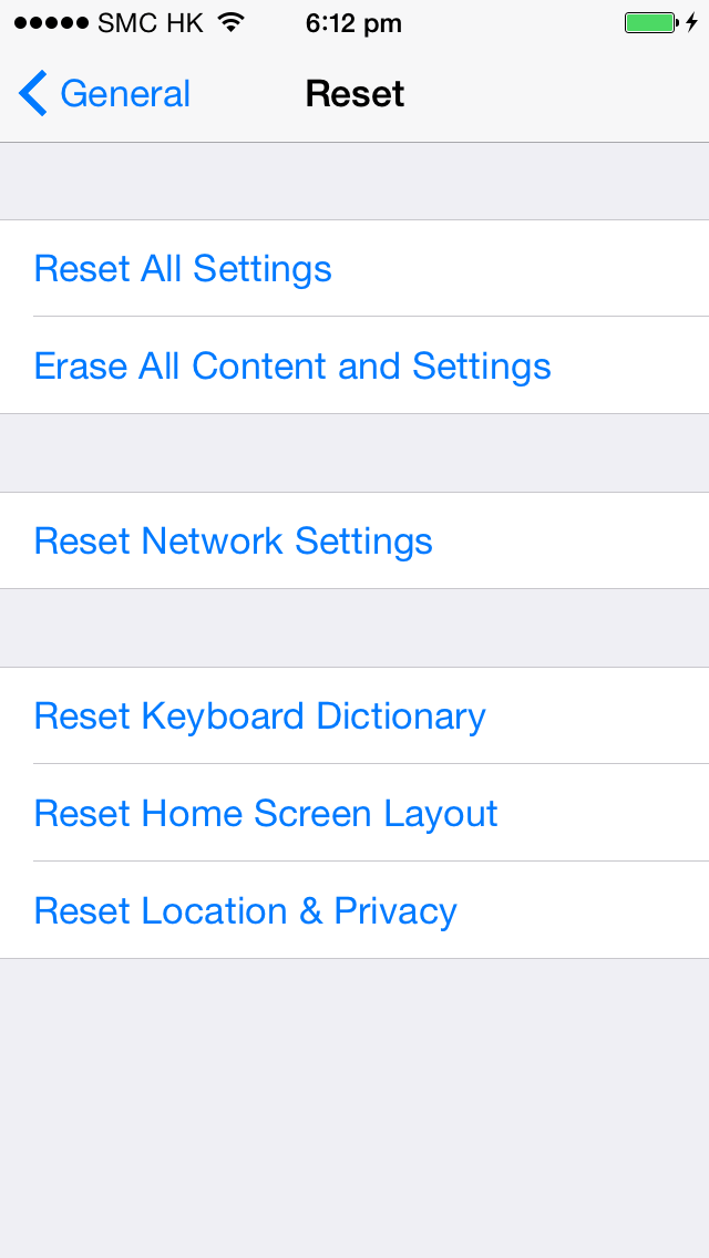 iOS reset device