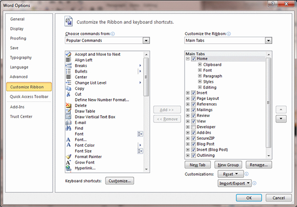 Customizing the Ribbon