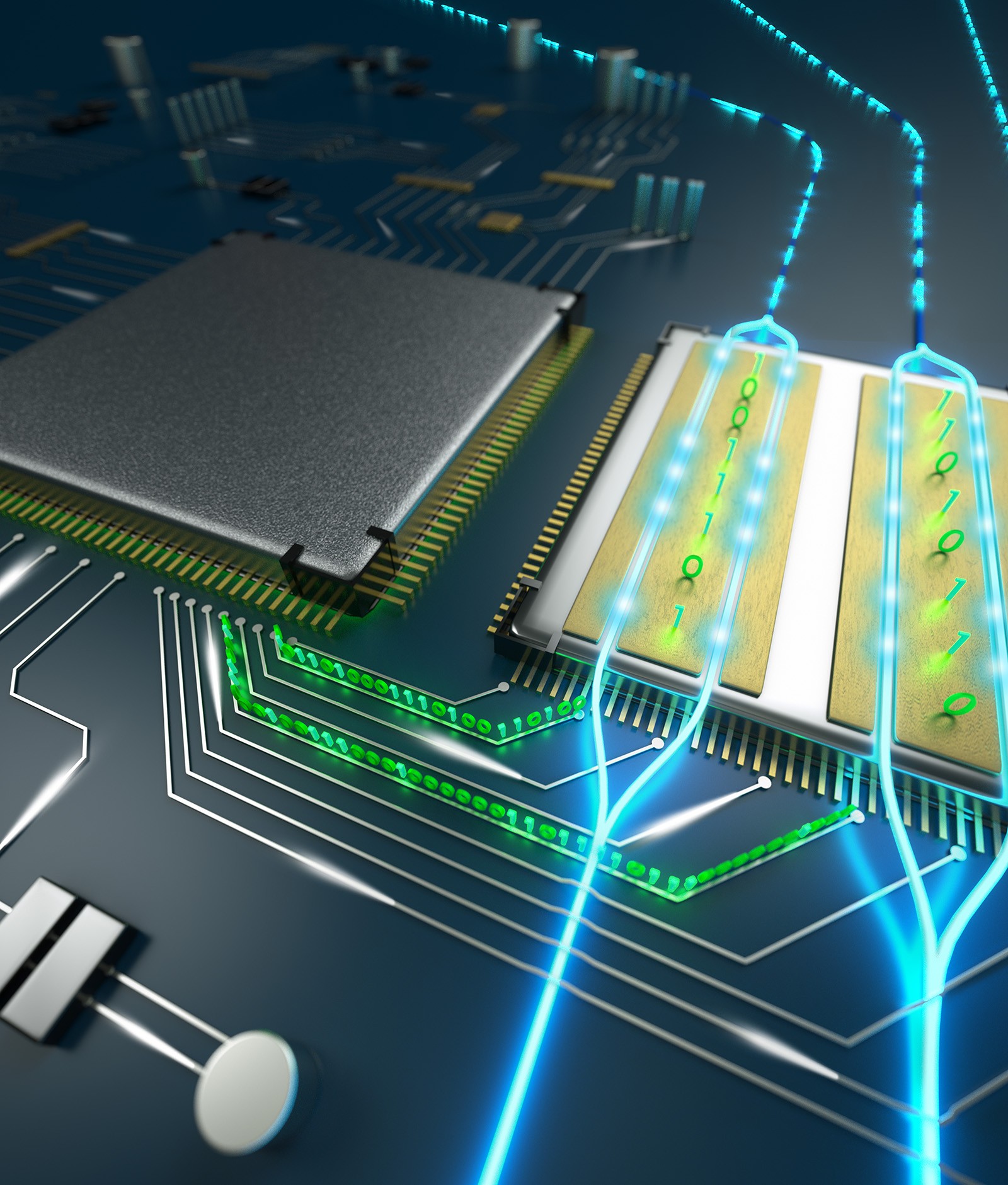 The new tiny modulator drives data at higher speeds and lower costs. (Illustration credit: Second Bay Studios/Harvard SEAS)