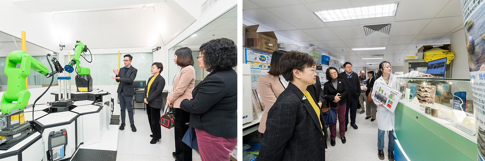 The delegation visits the State Key Laboratory of Terahertz and Millimeter Waves (left) and the State Key Laboratory of Marine Pollution.