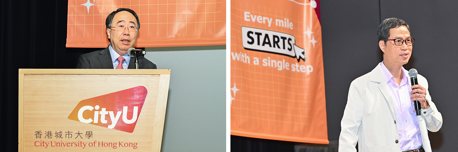 Professor Lee (left) and Professor Chung welcome new students.