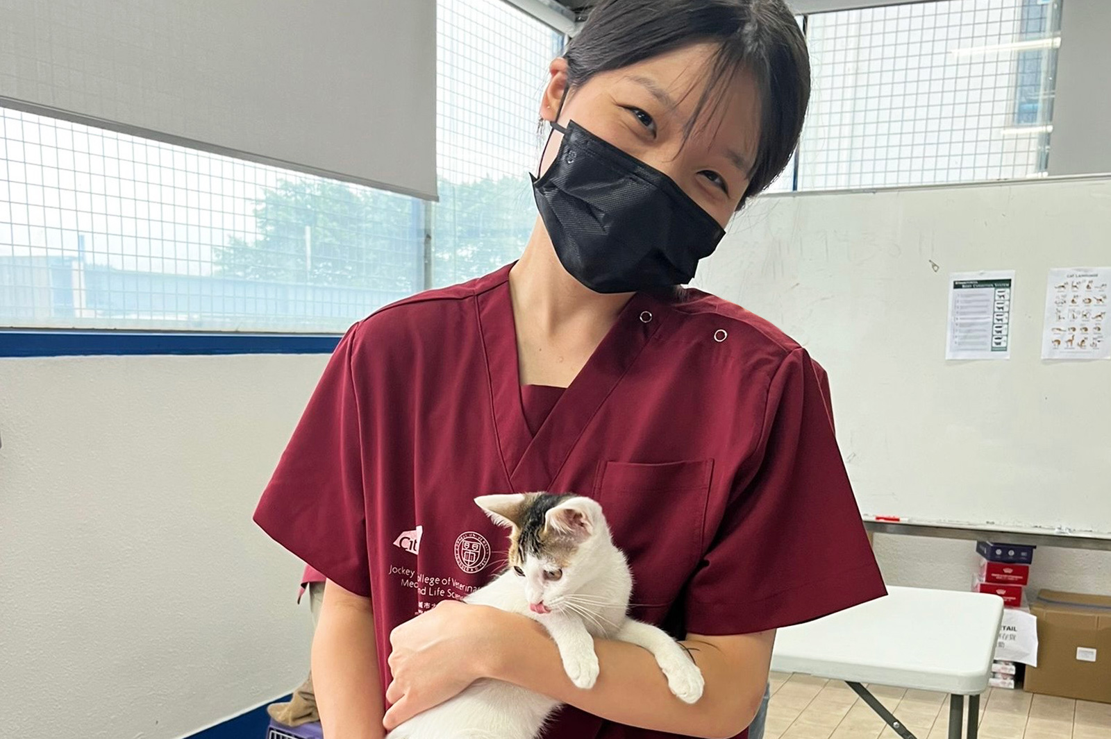 Yoolim learns about the practical skills of animal handling in class.