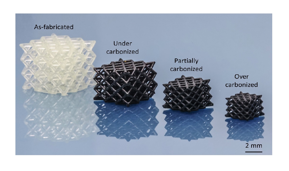 CityU invents a method to convert 3D-printed polymer into a 100-times stronger, ductile hybrid carbon microlattice material 