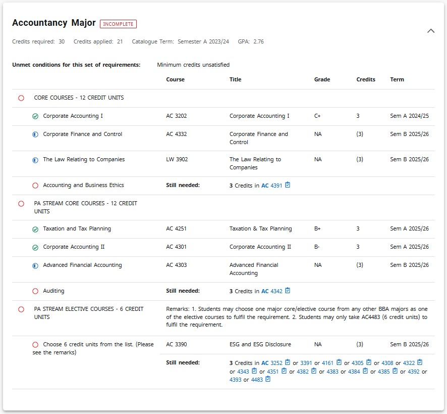 screen shot of advising worksheet 3