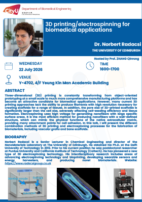 3D printing/electrospinning for biomedical applications
