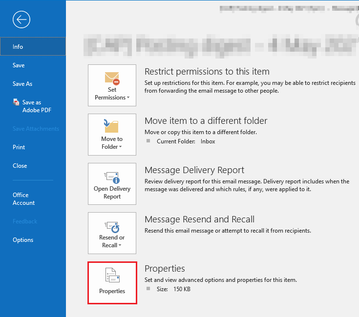 outlook 2019 view email headers