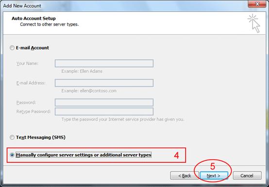 Select Manually configure server settings or additional server types