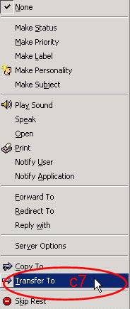 Choosing "Transfer To" as our action after a menu pop up