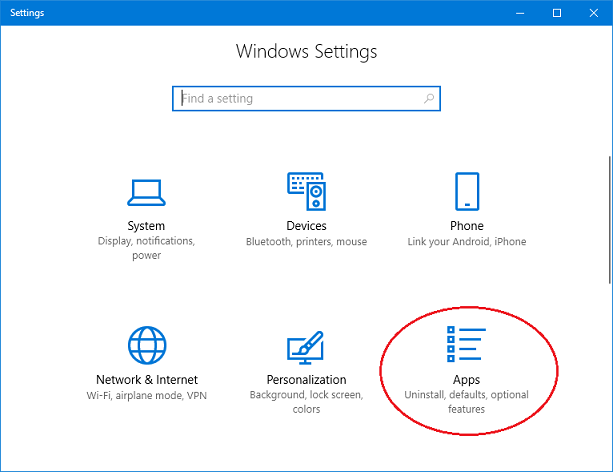 Windows Settings - Apps