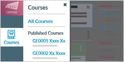 Step 3 - Mouse over 'Courses' on left menu, published Canvas course(s) would be shown under 'Courses'