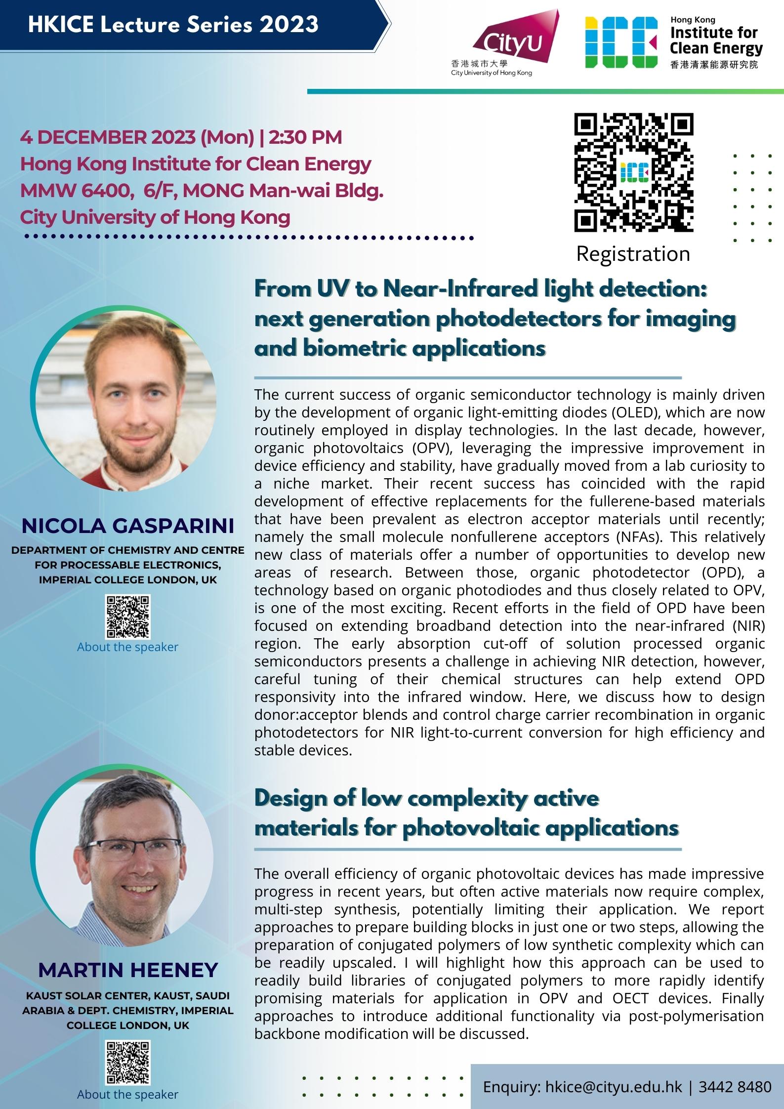 HKICE Lecture Series by Dr. Nicola Gasparini and Prof. Martin Heeney (4 December 2023)
