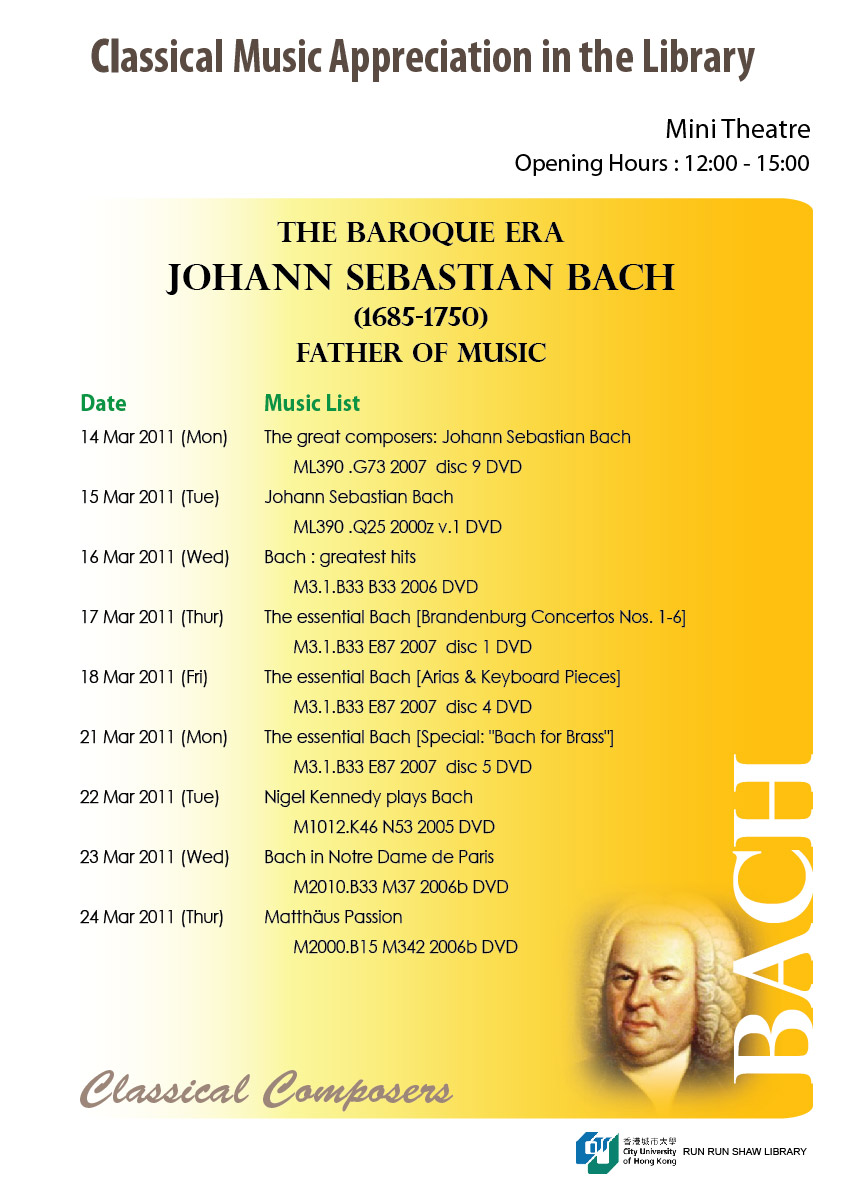 Great Composers of the Eras: Baroque Era — J. S. Bach