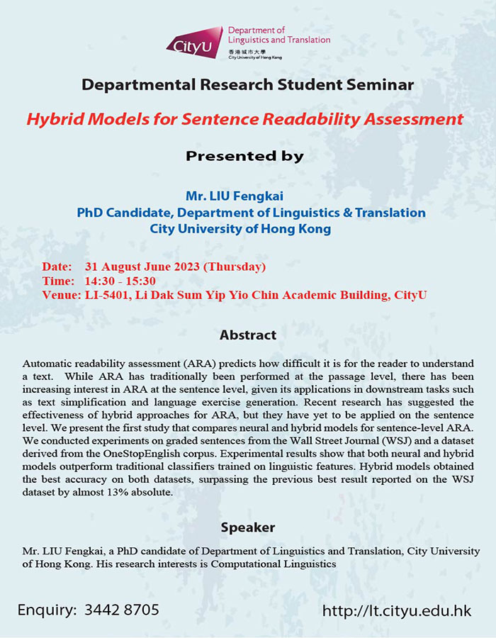 Departmental Research Student Seminar: Hybrid Models for Sentence ...
