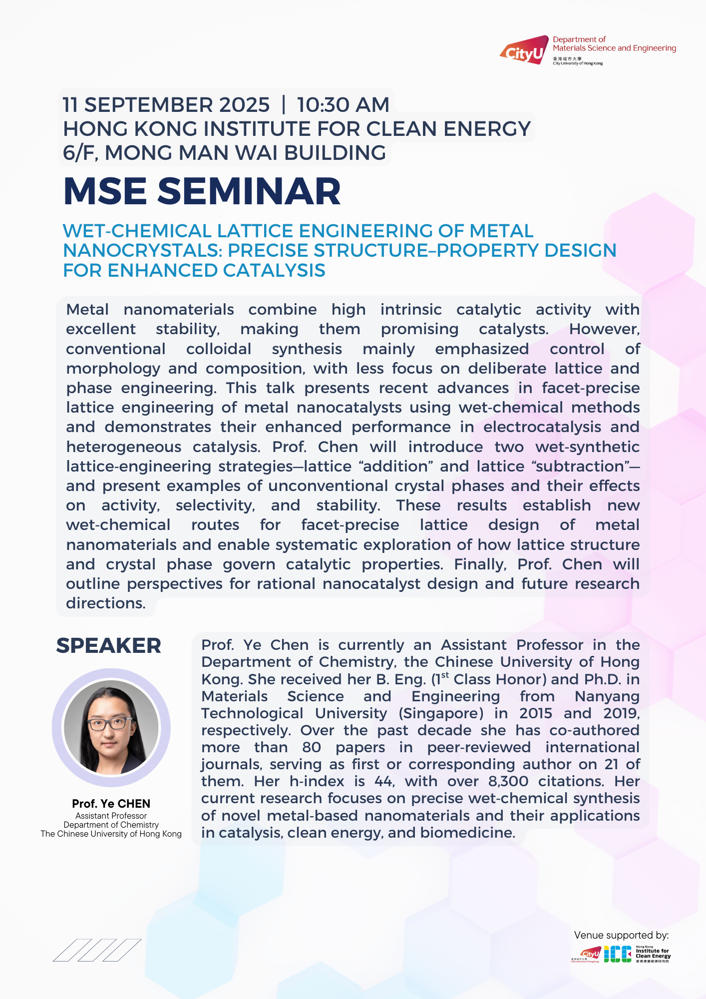 MSE Seminar – Prof. Ye CHEN (11 September 2025) | Department of ...