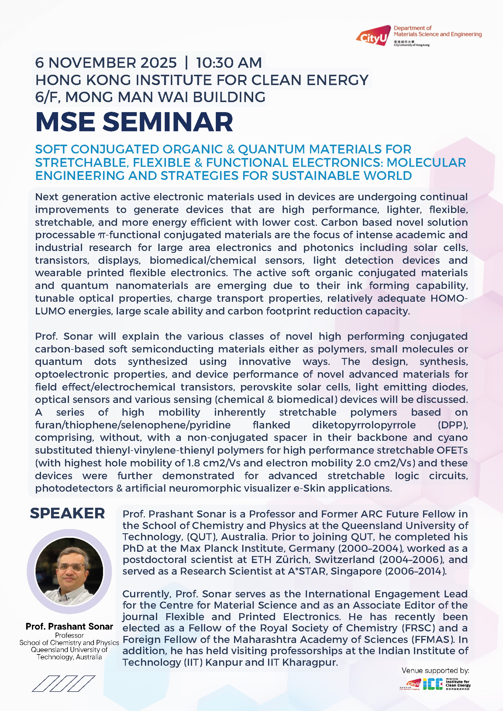 MSE Seminar – Prof. Prashant Sonar (6 November 2025)