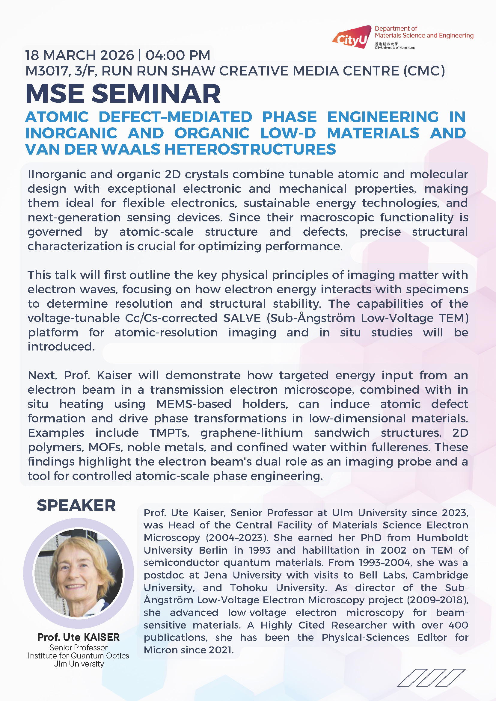 Seminar Poster - Prof Ute Kaiser_20260318