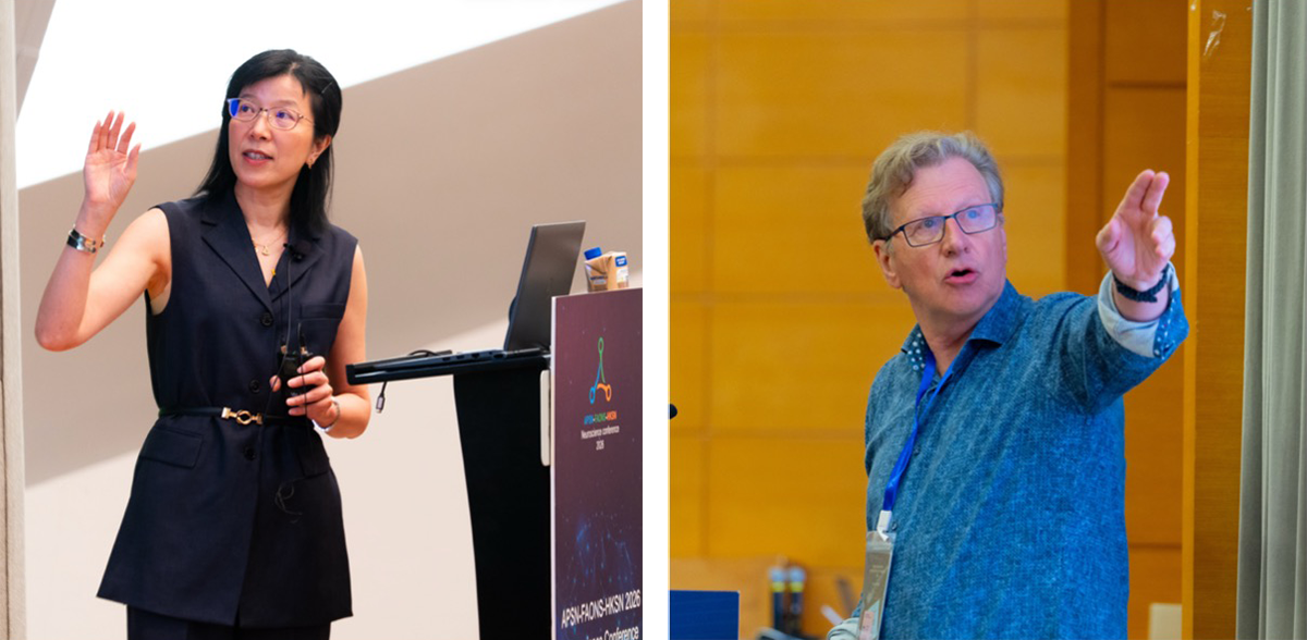 Featured speakers include Prof. Hailan Hu, Academician of CAS (left), and Prof. Graham Collingridge, FRS and Brain Prize recipient (right).