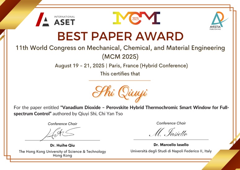 Best Paper Award at MCM