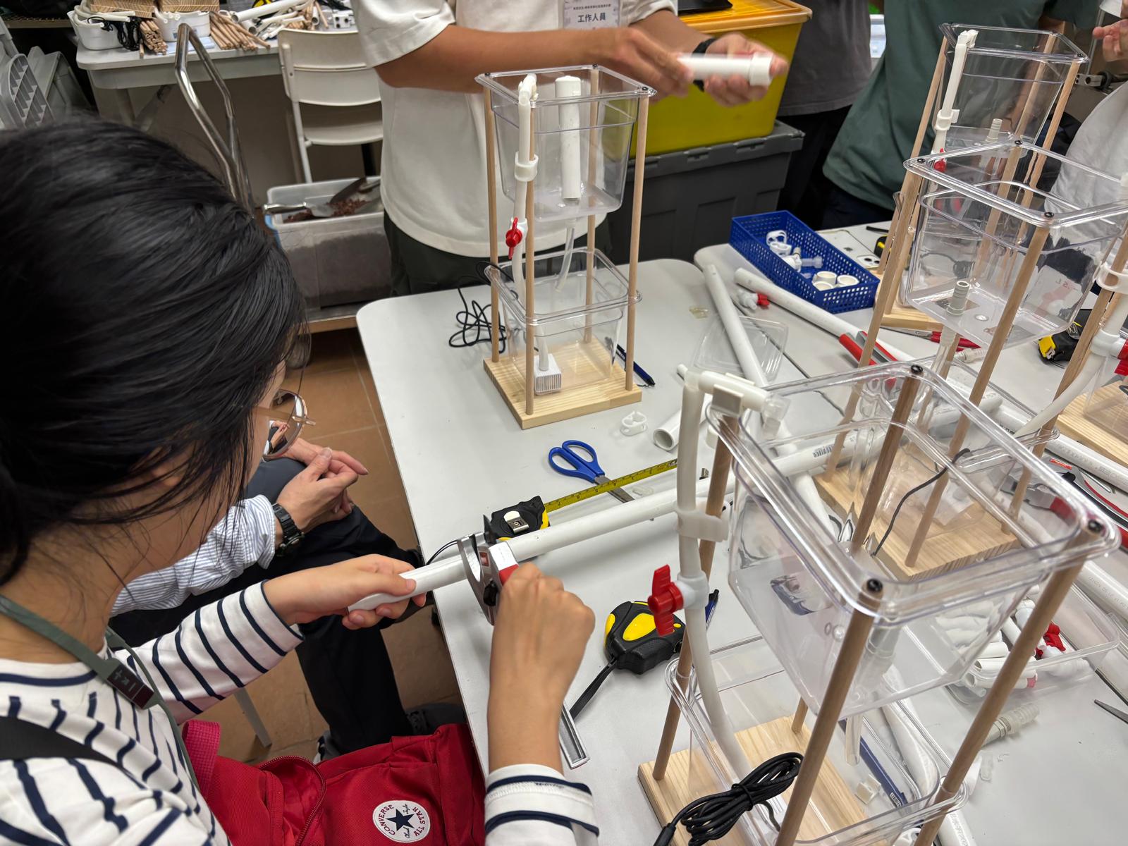 The students were creating an aquaponics system.