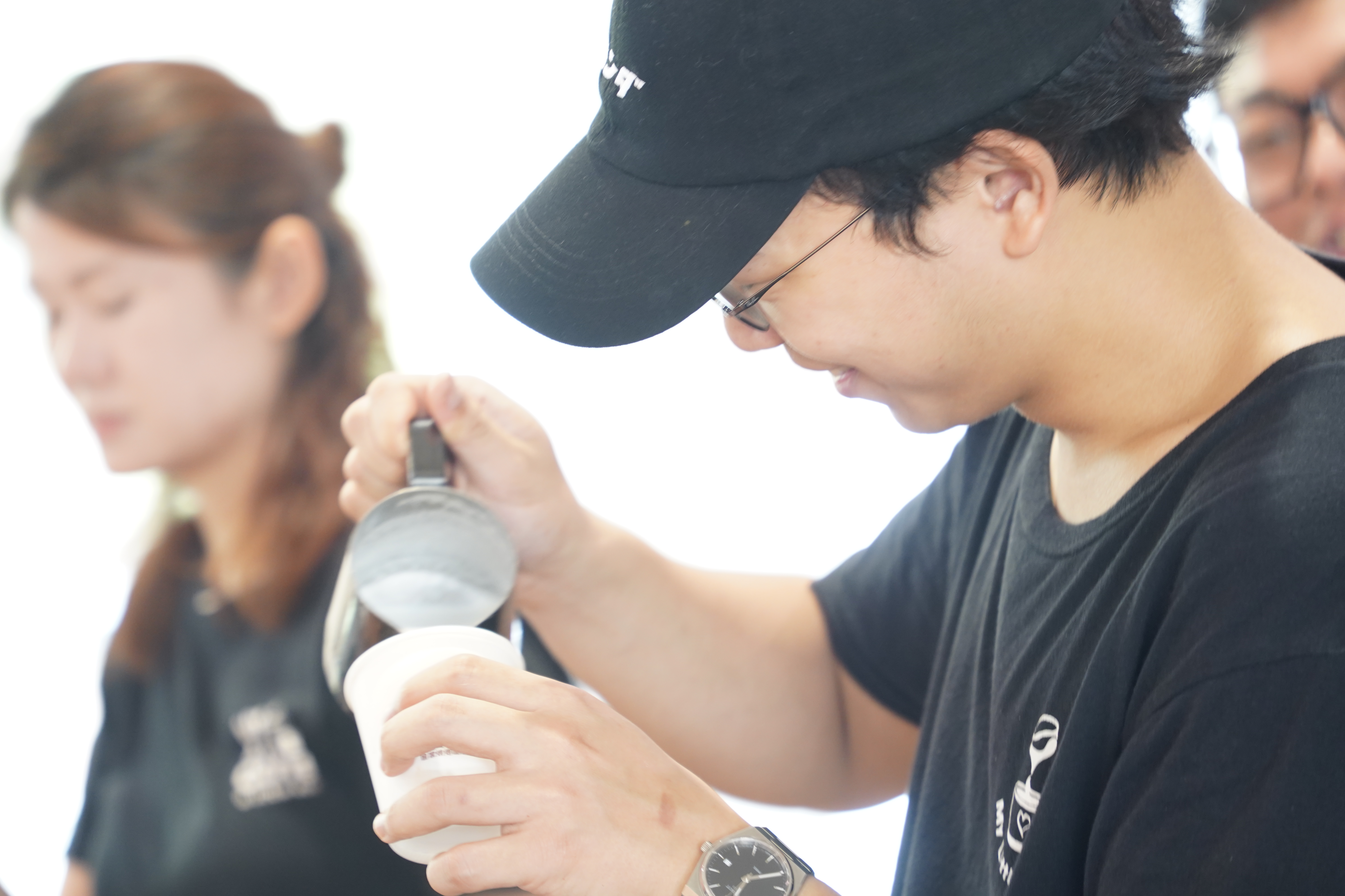 The baristas were brewing coffee.