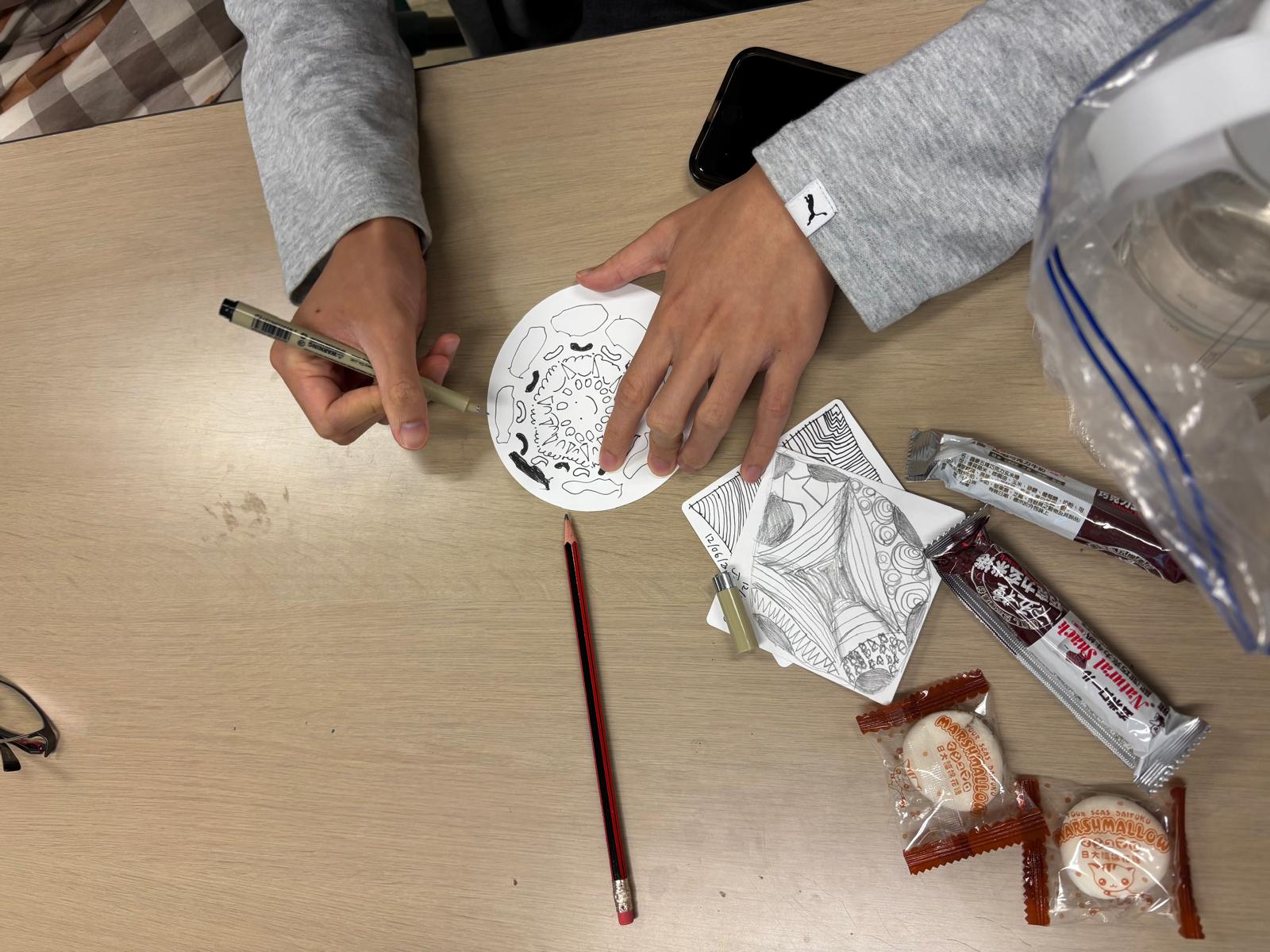 The students were designing Zentangle art.