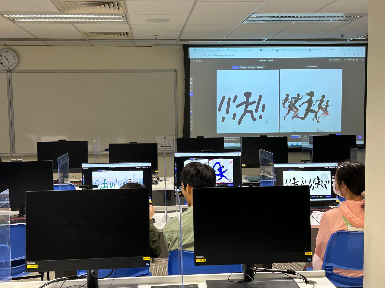 The instructor was teaching the students how to transform a rough drawing into a refined picture using AI tools. 導師正在教導學生如何使用人工智慧工具將粗略的草圖變成精細的圖片。