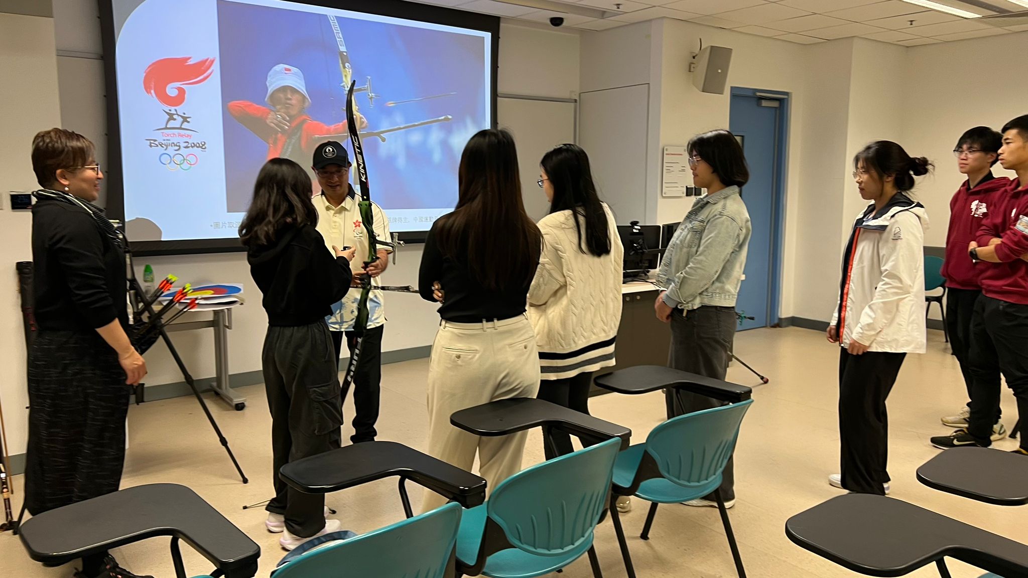 The students were learning archery.