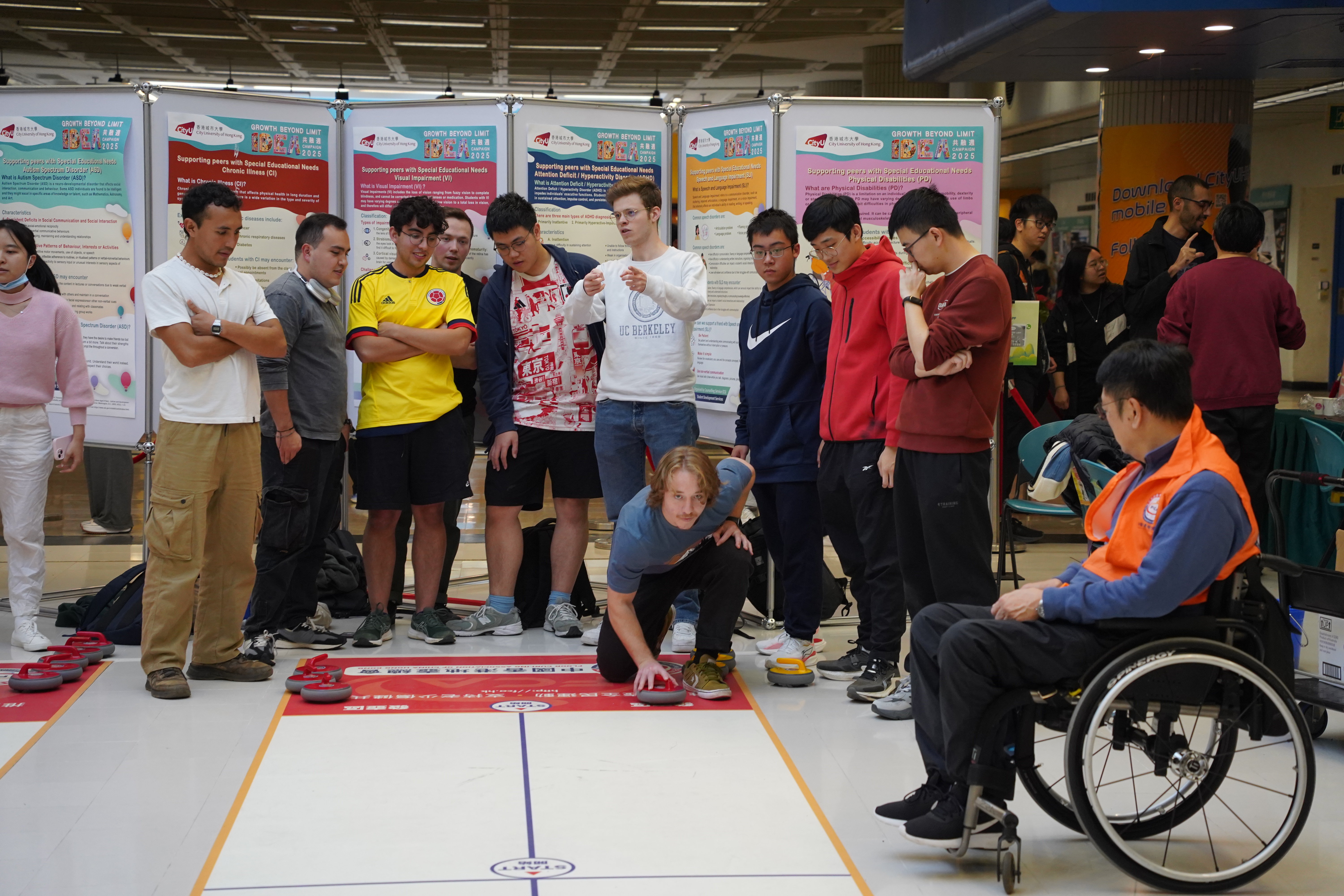 The students were competing in a floor curling match.