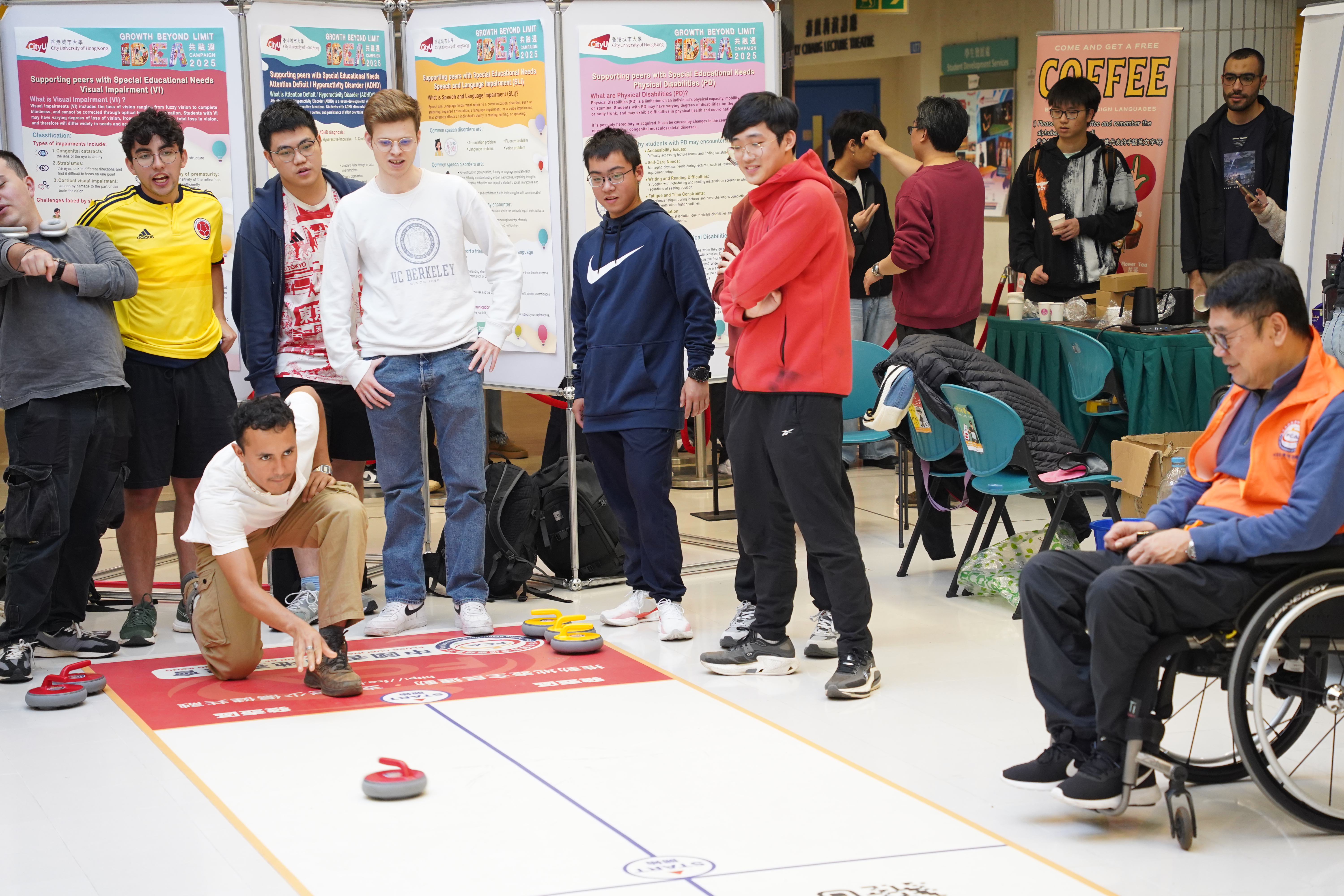 The students were competing in a floor curling match.