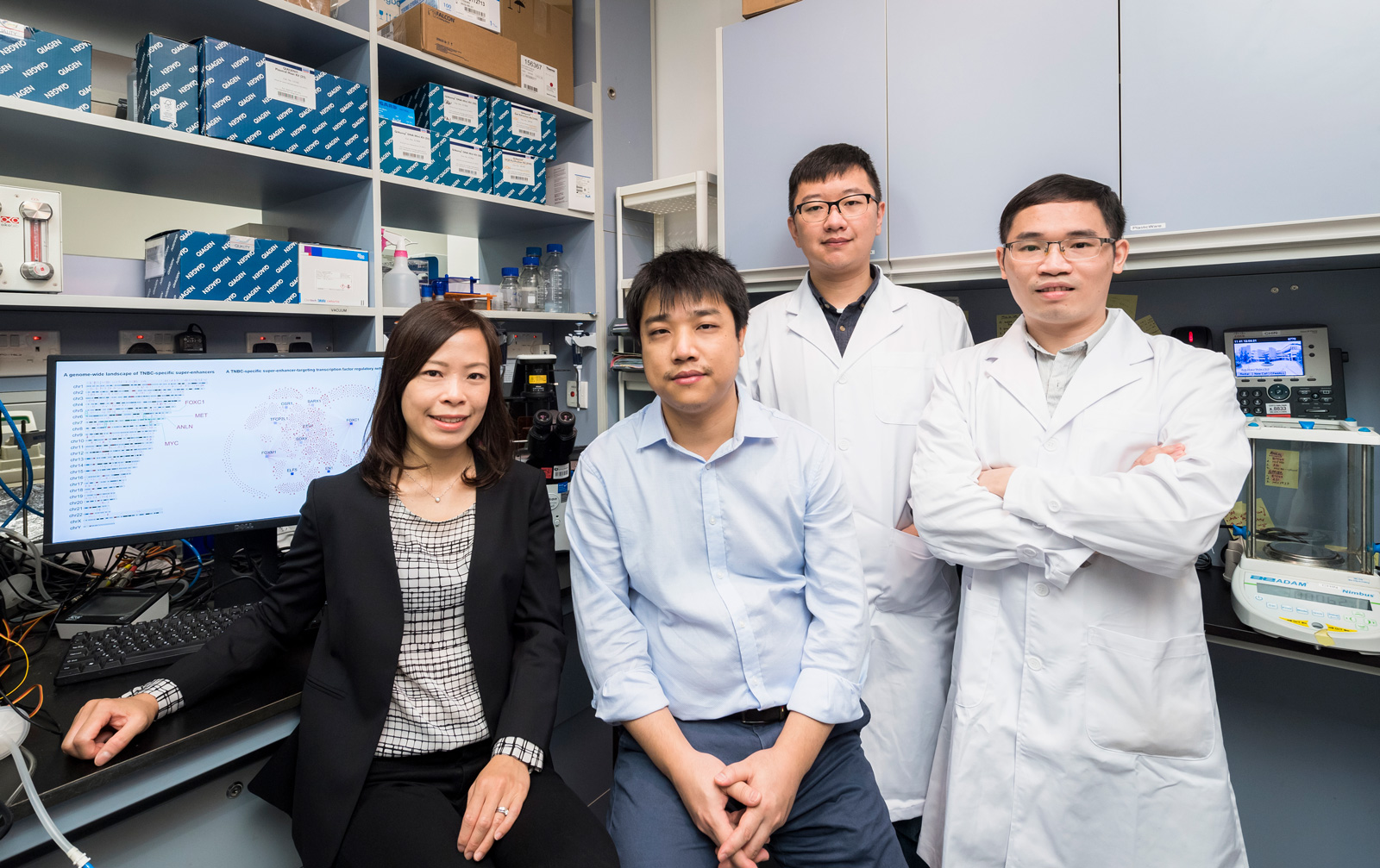 (From left) Dr Rebecca Chin Yuet-ming, Dr Wang Xin, Huang Hao and Dr Hu Jianyang. 