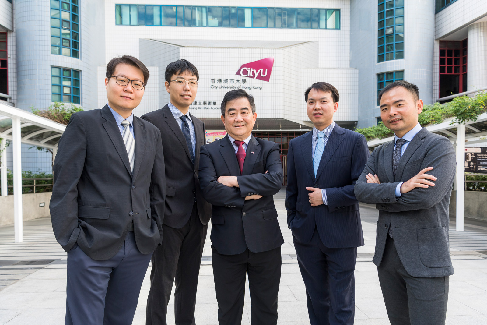 Recipients of Outstanding Research Awards 2021: (from left) Dr Kim, Dr Zhang, Professor Jen, Dr Lei and Dr Yan. 