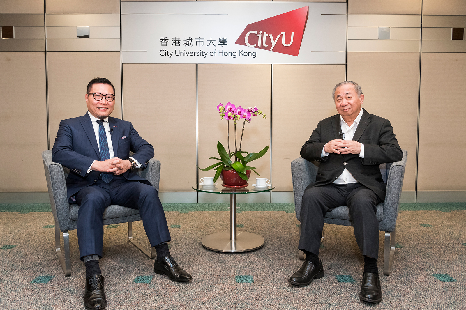 President Boey (right) shares his insights on higher education in an interview with Dr Allen Shi.