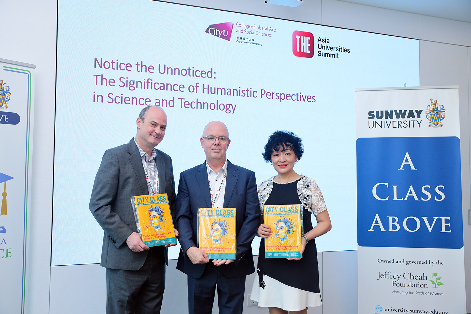 (From left) Professor Hafner, Professor Manning and Professor Huang highlighted the importance of a humanistic perspective to the development of science and technology at a roundtable of the THE Asia Universities Summit.