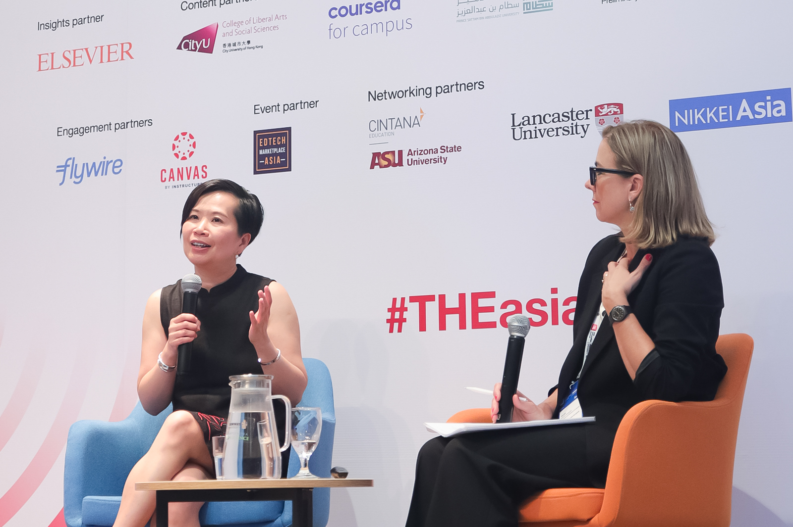 In a CityUHK session at the THE Asia Universities Summit, Ms Chong (left) addressed the impact of branding strategies on the university’s rankings.