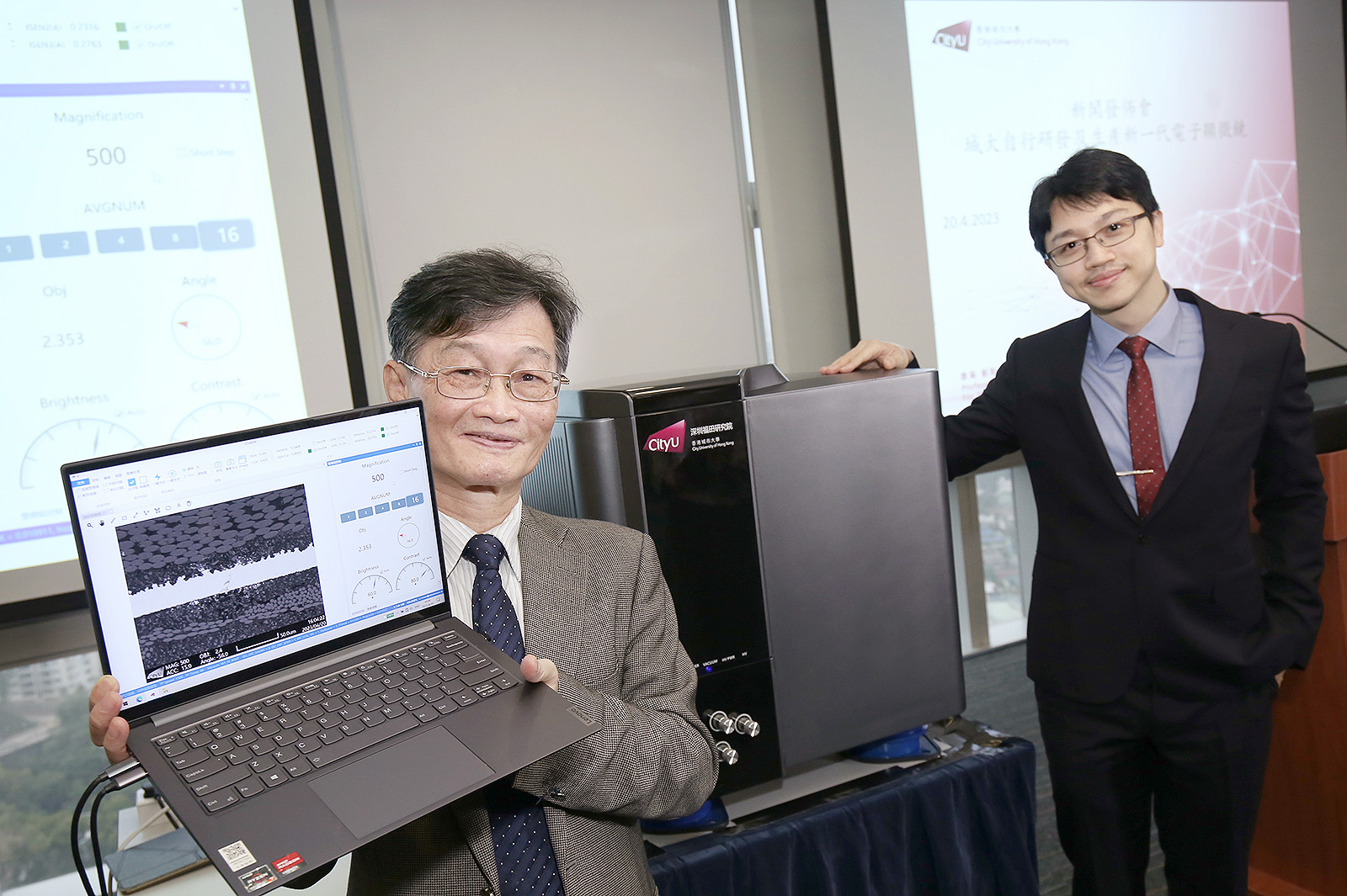 An electron microscope system composed of a pulsed electron source, a fast camera, a staged pumping vacuum system, and an aberration corrector has been developed by the research team.