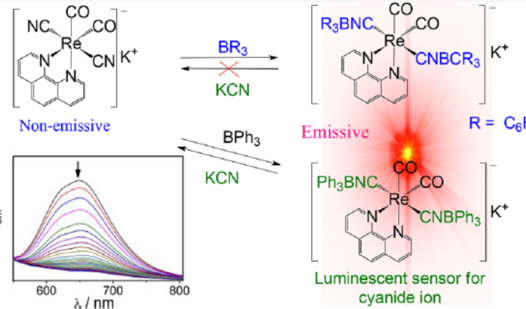 Design and synthesis of luminescent bis(isocyanoborato) rhenate(I) complexes as a selective sensor for cyanide anion