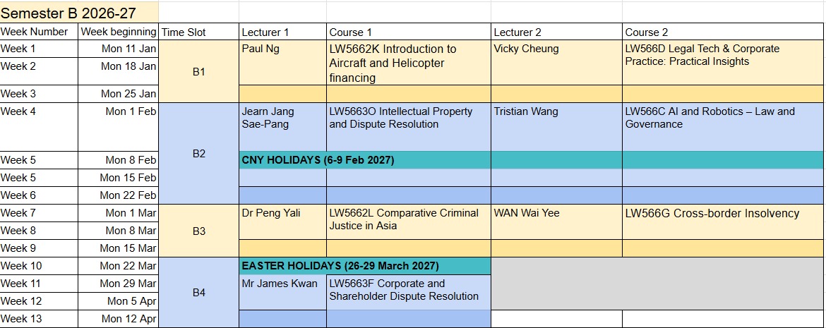Intensive Course Timetable