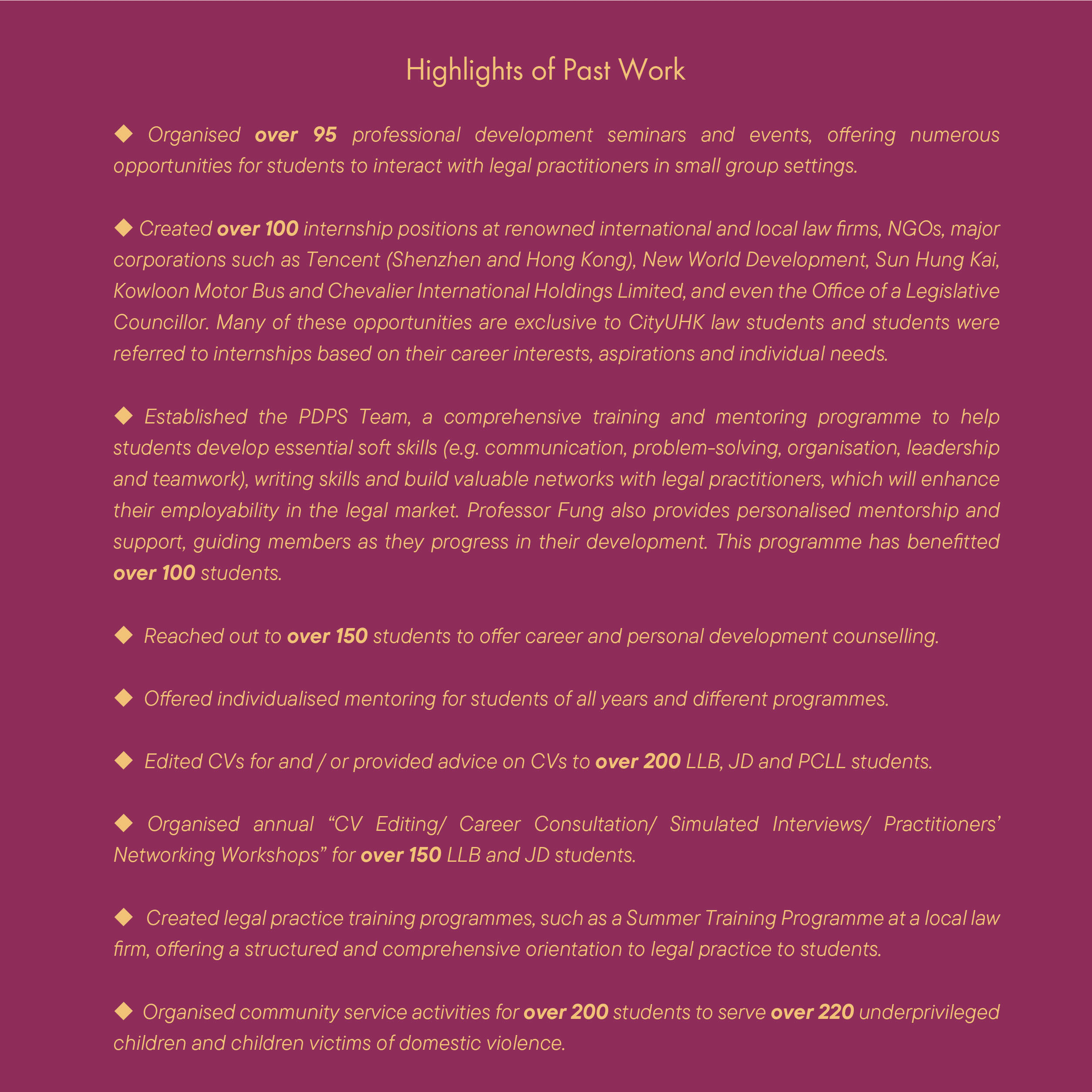 CityU Law, Student Career Development, PDPS