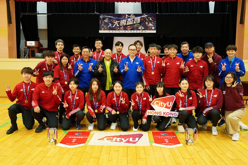 CityUHK table-tennis team celebrating their USFHK Championship win